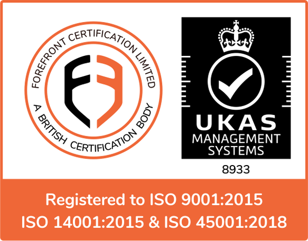 Forefront Certification and UKAS Management Systems mark — registered to ISO 9001:2015, ISO 14001:2015 and ISO 45001:2018